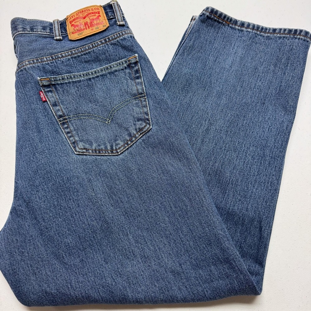 Levis 550 Jeans Mens 40 Blue Relaxed Fit Tapered Leg Mid Wash Denim 38x30